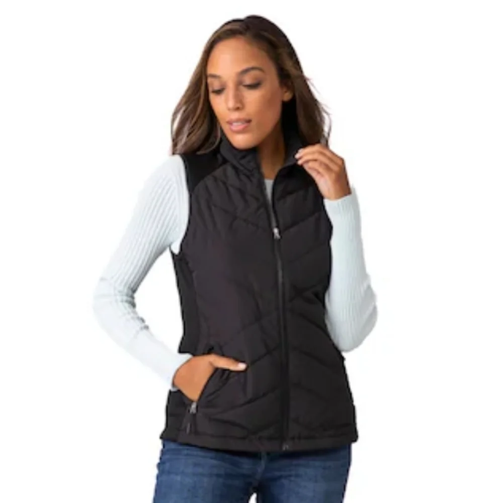 Free County Diamond Quilted Zip Up Black Puffer Vest M